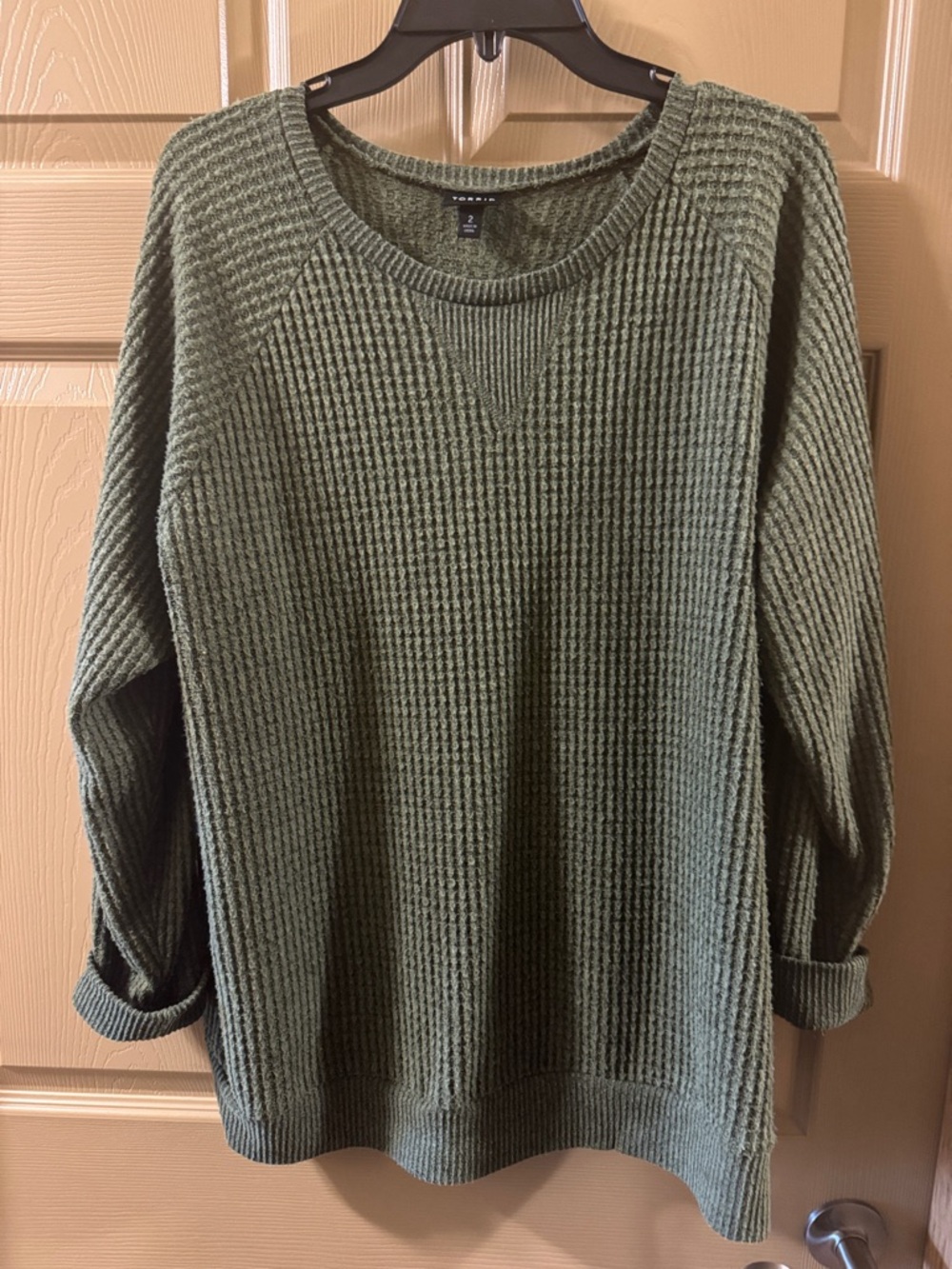 torrid Olive Green Waffle Knit Crew Neck Sweater